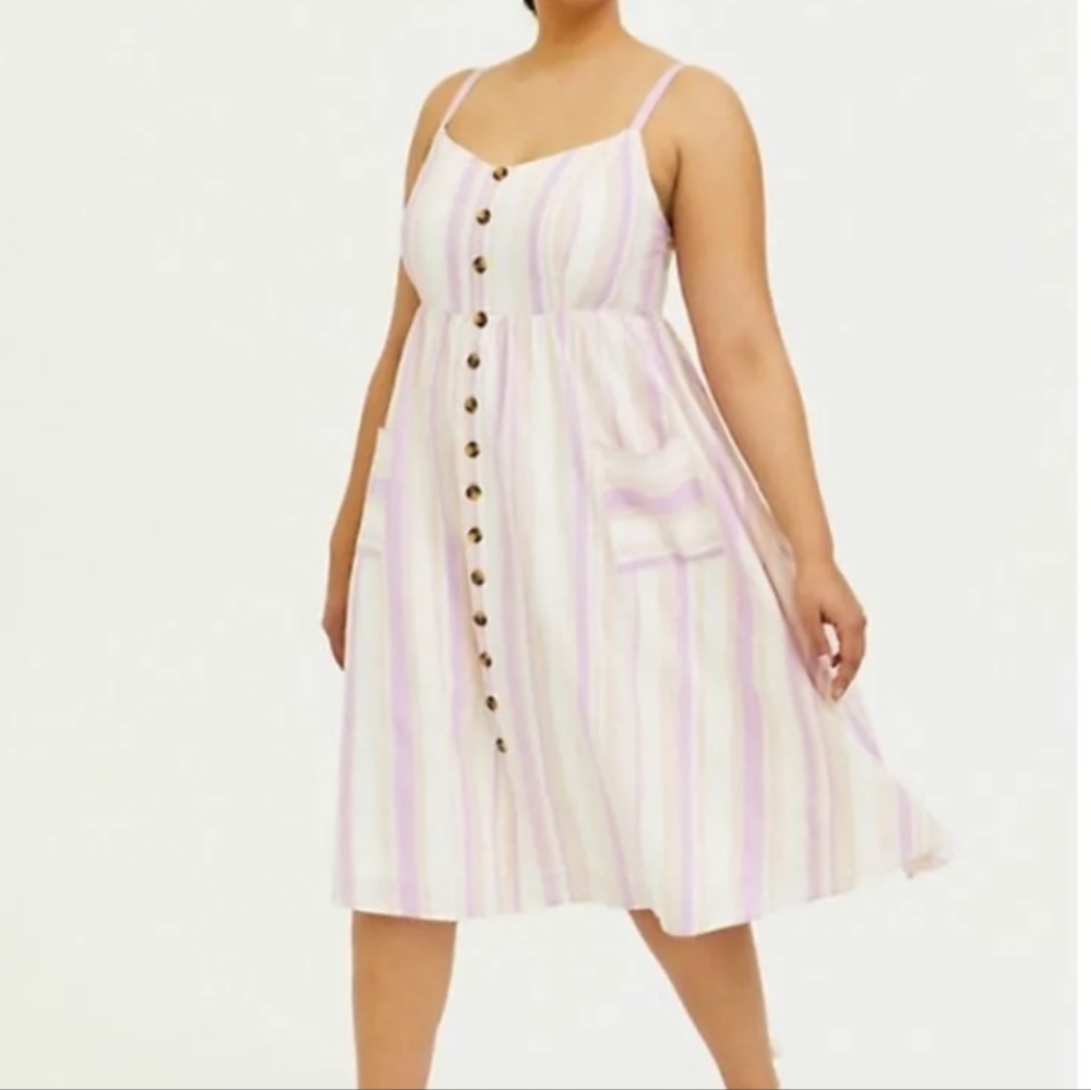 Torrid linen blend button front midi dress with pockets